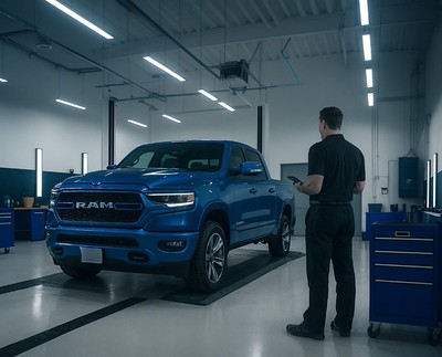 Blue Ram truck getting collision estimate-Ram collision repair Blue Ram truck getting collision estimate-Ram collision repair