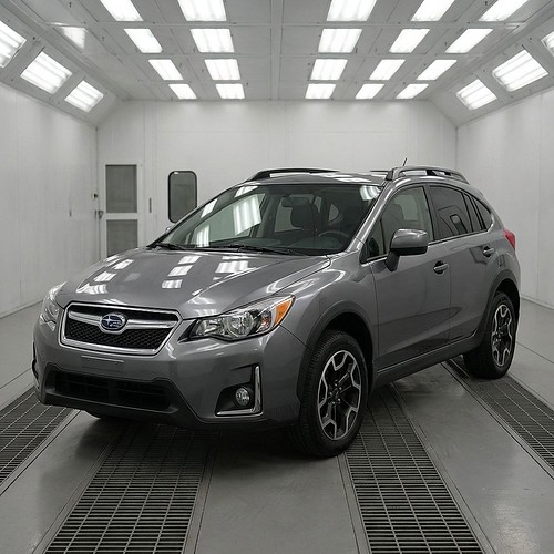 Grey Subaru in Paint booth-Auto Body Shop Downtown Garage & Auto Body