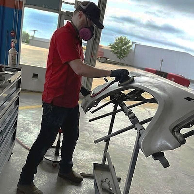 auto-body-technician-working-on-a-fender-repair-at-Downtown-Garage-and-auto-body-fredricksburg